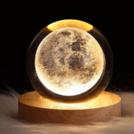 Lampe boule de cristal en forme de lune, lampe d'ambiance à projection, cadeaux originaux, objets décoratifs, cadeaux insolites et originaux