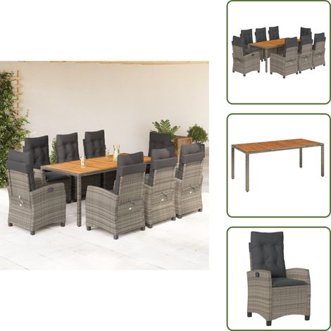 Cuscini da seduta - vidaXL Set da Pranzo da Giardino 9 pz con Cuscini in Polyrattan Grigio - Cuscini per schienale