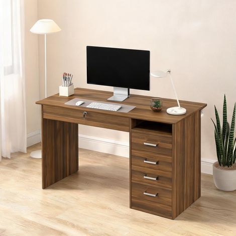 Bureau noyer foncé en panneau de particules 110 x 50 x 76 cm (1/5)