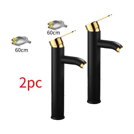 Grifo para lavabo de baño de 2 piezas, color negro mate, mezclador de un solo orificio con caño alto, grifo mezclador para lavabo, color negro y dorado (1/5)