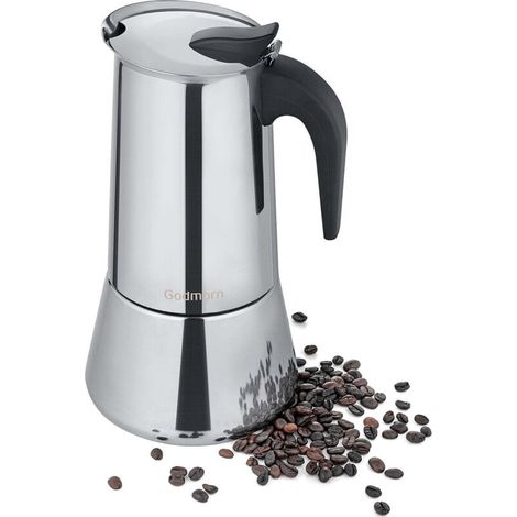 Cafetière Italienne Inox (600 ml) I 12 Tasses I Machine a Cafe Italienne I Cafetière en Acier Inoxydable I Poignée Profilée I Convient à tous les Types de Cuisinières