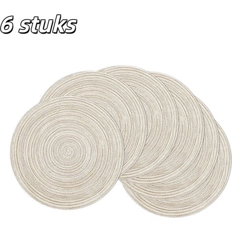 ZHIJIA PREMIUM Lot de 6 sets de table ronds tissés antidérapant résistant chaleur lavable minimaliste intérieur extérieur fête blanc cassé (1/5)