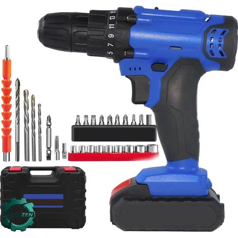 Manuzen - Perceuse-visseuse sans fil 21 V – 2 vitesses, 26 embouts — Perceuse + 1 batterie (1/5)