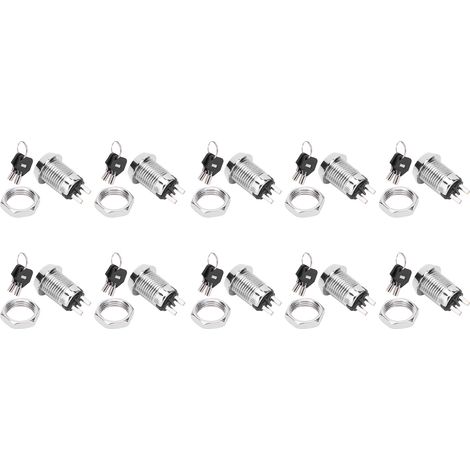 10 Interrupteurs à clé Inox ON/OFF Serrure électrique Double Tirage 12x22mm Lot (1/5)