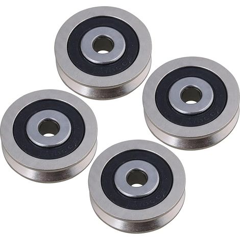 V Shaped 0.6"ID Bearing Steel Door Sliding Roller Guide Pulley Wheel Set of 4 (1/5)