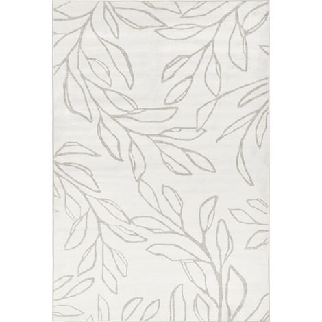 Alfombra moderna 140 x 200 cm de tela motivo hojas sala de estar dormitorio apto para calefacción por suelo radiante base antideslizante pelo corto beige claro Bismil