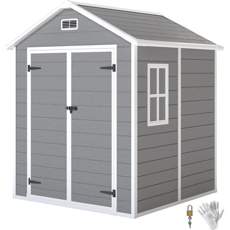 Abri Jardin Slateford Résine Effet Bois Étanche Gris Foncé 2.4m² 182x151cm (1/5)