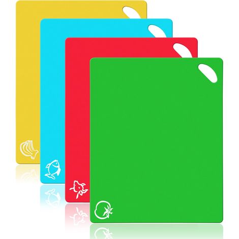 Planche à Découper Flexible,4 PCS Planche A Decouper Souple Decouper Plastique Antidérapante avec Icônes De Nourriture Et Facile à Accroche (1/5)