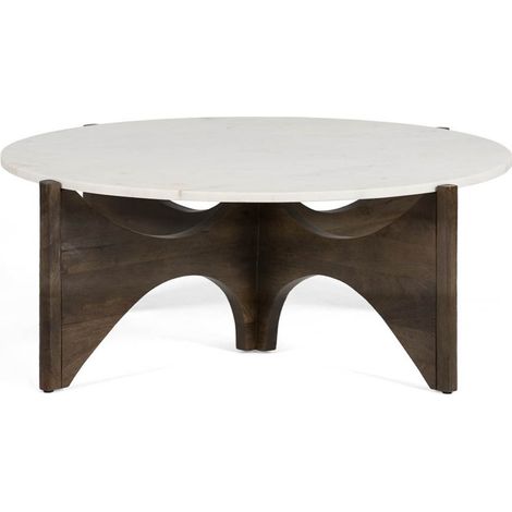 Table basse ronde bois et marbre - Brun et blanc (1/4)