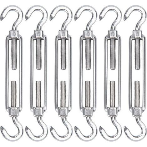 M5 Tendeur Cable Acier Inoxydable, Lot de 6 Tendeur de Fil Crochet et Crochet Réglable Heavy Duty Tension Hook & Hook pour Corde Cable Fil à Linge, Grillagefor Sun Shade Installation (1/4)