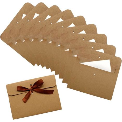 Enveloppes kraft, lot de 10 enveloppes vintage, jolies mini-enveloppes avec ruban, idéales pour les lettres (1/5)