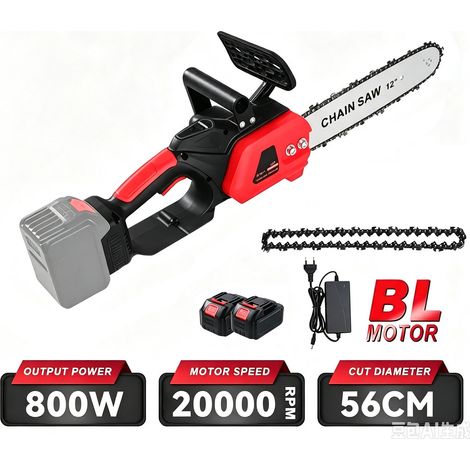 Scie à chaîne sans balai 21v 800W, scie à chaîne sans fil 12 pouces, 2 batterie, outils de travail du bois, outils de jardinage (1/5)