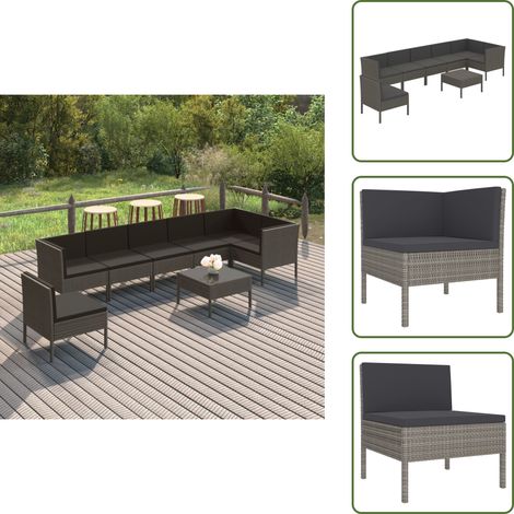 Salon de jardin 8 pcs avec coussins résine tressée gris - Salon De Jardin - Mobilier De Jardin - Set De Meubles De Jardin - Résine Tressée - Acier Enduit De Poudre