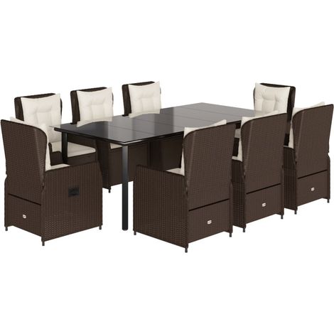 Maison Exclusive - 9-tlg. Garten-Essgruppe mit Kissen Braun Poly