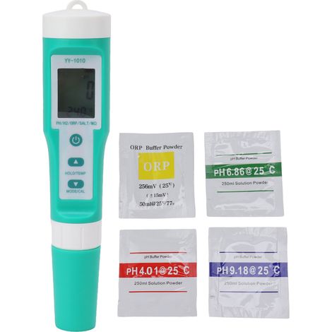 Wasserqualitätsmessgerät pH IP67 wasserdicht, großes Display mit automatischer Temperaturkompensation für TDS, EC, ORP, Salz, H₂, SG, Fruchtbarkeit (1/5)