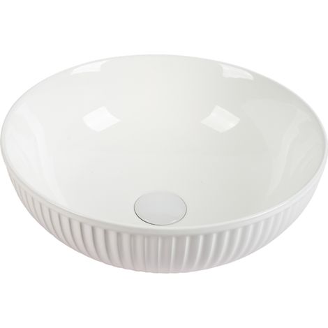 Vasque à poser ronde -38 x 38 cm -Blanc brillant rainuré-ALVIA (1/4)