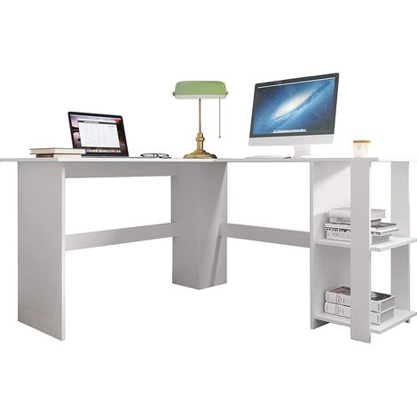 Soges Computertisch L-förmiger Schreibtisch Großer Eckschreibtisch mit 2 Regalen für denHeimarbeitsplatz Konferenztisch PC Workstation 130 cm x 136 cm