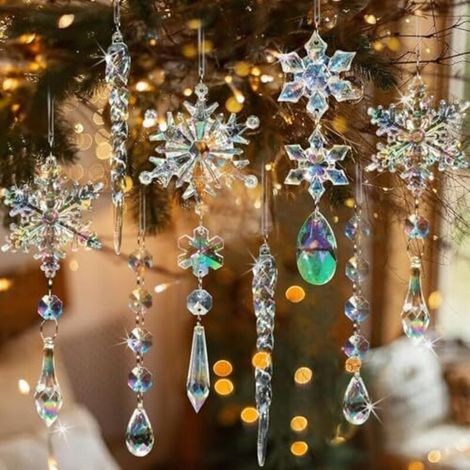 18-teiliger Weihnachtsbaumschmuck, bunte Schneeflocken, Acryl-Hängeornamente mit Anhängern (1/5)