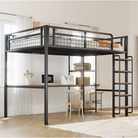 Lit mezzanine 140x200 avec bureau, métal noir HAVRYA (1/5)