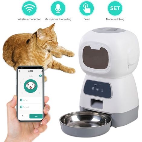 Distributeur Croquettes Automatique WIFI- Distributeur Croquettes Chat avec Minuterie Programmable - Grande capacité 3.5L (1/5)