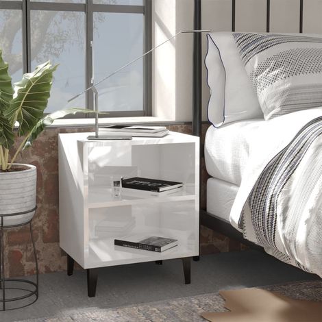 Lot de 2 Tables de chevet de chambre,Tables d'Appoint Industriel - Tables de Nuit pieds en métal Blanc brillant 40x30x50cm -BV64566 (1/5)