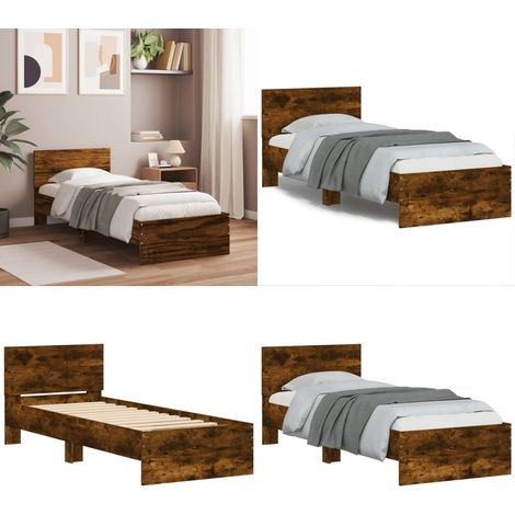Cadre de lit sans matelas avec tête de lit chêne fumé 90x190 cm - Cadre De Lit - Lit Double - Lit Avec Têtedé Lit - Bois D'ingénierie - Literie - Home & Living (1/5)