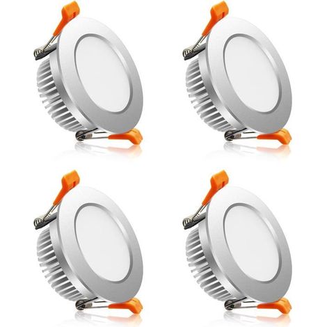 Lot 4 Downlights LED 3W Dimmable 3000K Blanc Chaud CRI80 Alimentation Incluse Trim Argent (1/4)