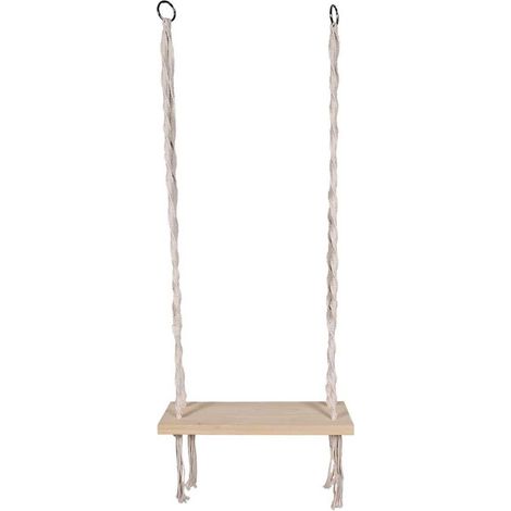 Balançoire en coton tressé macramé et assise pin naturel (1/2)