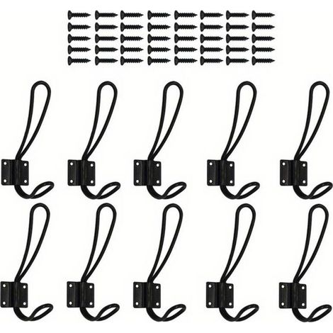 Lot de 10 crochets doubles en métal style campagne vintage – Fixation par vis robuste – Idéal pour les couloirs d'appartements en location, pour les manteaux et les sacs (1/5)