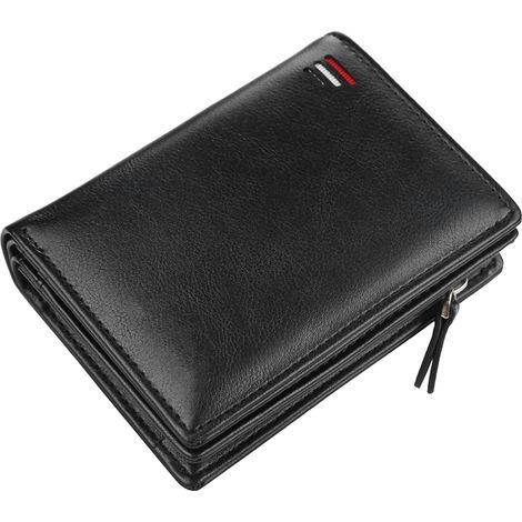 Portefeuille homme noir zip court en cuir PU, porte-monnaie à pièces, compartiment multi-cartes, usage quotidien (1/5)