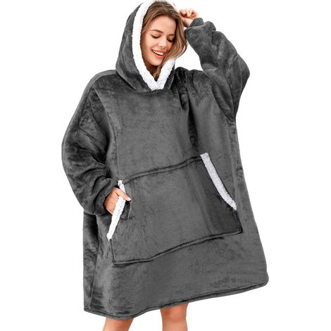 Plaid Polaire Sherpa Capuche Ample, Poche géante – Taille Unique (1/5)