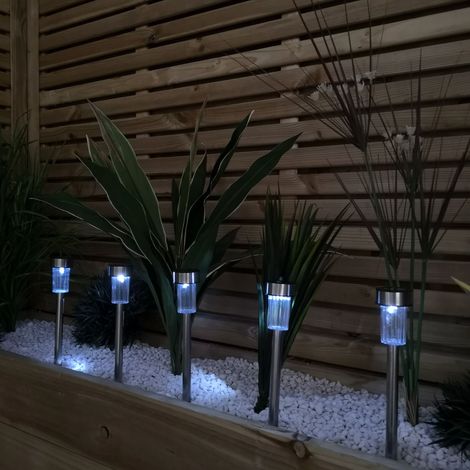 36cm 5 White LED Stainless Steel Solar Garden Path Lights (1/5)