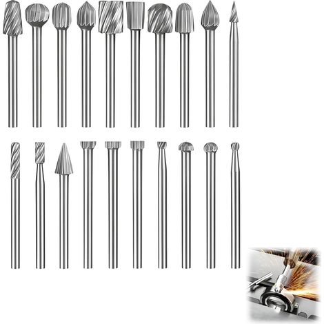 Lot de 20 Fraises Rotatives Rotary Burr Bit Set Outil De Sculpture En Acier à Grande Vitesse Burrs Rotatifs Hss Bits Tige 3mm Outils Avec TêTe Meulage Pour Le Travail Du Bois - (1/5)
