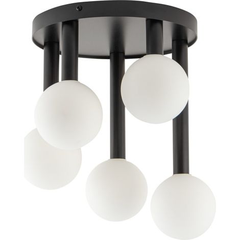 Plafonnier moderne noir 5 globes blancs G9 Perla Sigma (1/3)