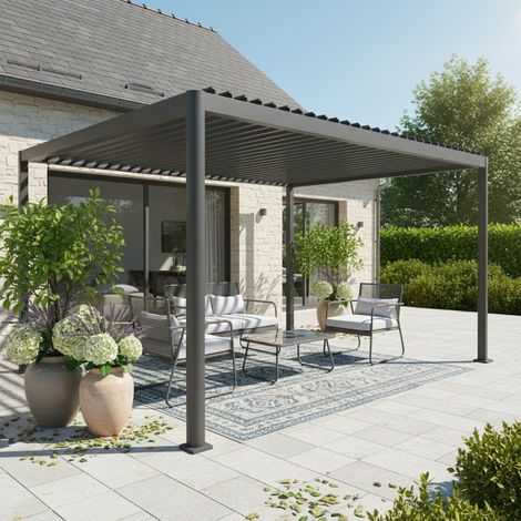 Pergola bioclimatique anthracite aluminium et acier lames orientables 4x3m - Imperial