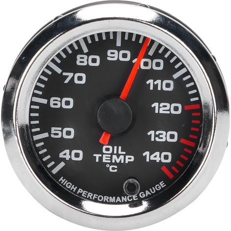 Öltemperaturanzeige 52 mm/2 Zoll, schwarzes Zifferblatt, Anzeige 40-140 °C, 7-farbige Hintergrundbeleuchtung, kompatibel mit 12-V-Fahrzeugen. (1/5)