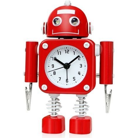 Tickenloser Roboterwecker aus Edelstahl - Wecker mit Blinklichtern und Handclip (rubinrot) (1/5)