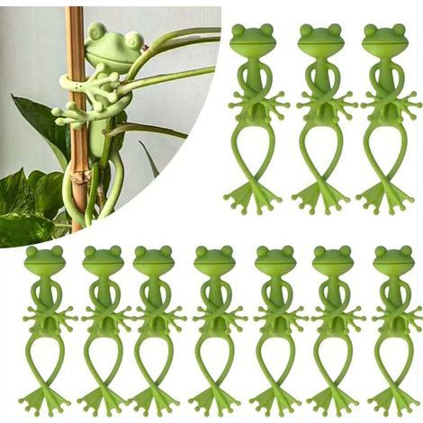 Support pour plantes en forme de grenouille, 10 pièces, pinces de fixation amusantes, décoration de jardin pour tiges et fleurs (1/4)
