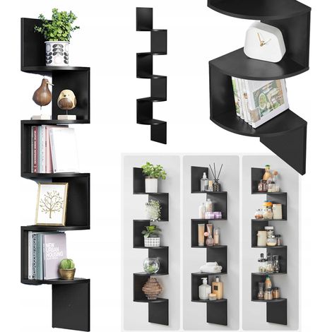 Mensola angolare in legno da parete per l'angolo, con 5 ripiani per soggiorno, cucina, per libri (1/5)