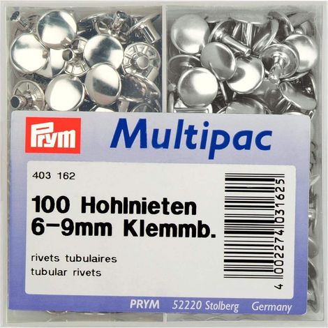 Prym Tubolari Rivetti, Argento, Taglia Unica, 100 unità