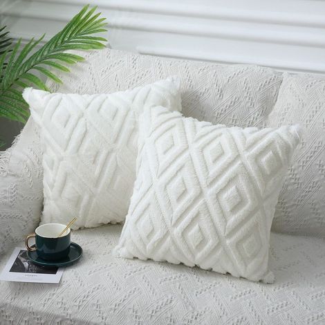 ZOLGINAH Juego de 2 Fundas de Cojines Decorativos de Terciopelo Corto de Lana Suave Estilo Lujo para Sofá Dormitorio - Forma de Diamante Moderna Beige, 55 x 55 cm (1/5)