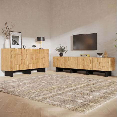 Conjunto mueble TV 180x38,5x45 cm y aparador 140x40x70 cm, MDF natural – MEUBLIV (1/5)