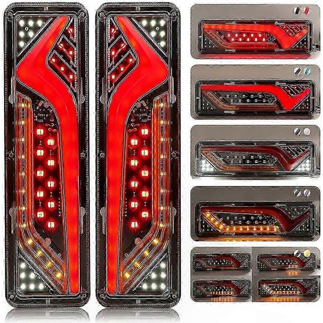 2 feux arrière à LED 12 V pour remorque, camion, bateau, camping-car, caravane, fourgonnette, feux de freinage et de recul, conception étanche (2 pièces, style C) (1/5)