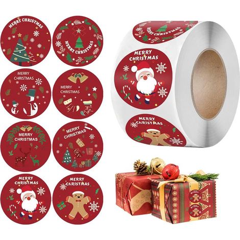 Lot de 500 Etiquettes Autocollantes Noel,Etiquette Noel,Autocollants NoëL Ronds,éTiquettes Avec Noël,Autocollants en Papier Kraft,Autocollants de Noël Spéciaux (1/5)