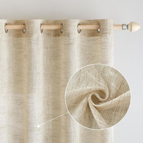 Rideaux en Lin Voilages Transparents Oeillets Rideau de Fenêtre Lin Décorative Voile de Fenêtre Draperie Intérieur Elegant Vintage pour Salon Bureau 2 Panneaux 140x225 cm Blanc Ivoire (1/5)