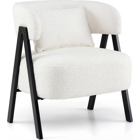 Weißer Lounge-Sessel mit Kunstfellbezug und Lendenkissen
