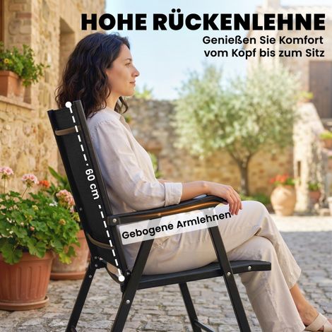 Lot de 2 chaises de jardin pliables haut dossier accoudoirs structure acier textilène 58 x 62 x 97 cm noir (1/4)