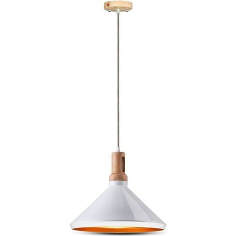 V-TAC VT-7425 Aluminium et Bois Pendentif Cloche Lustre Support de Lampe 1MT E27 Élégant Ф350mm - SKU 3763 (1/5)