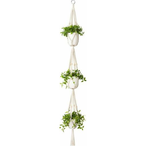 Macramé Plant Hanger 3 Tier Intérieur extérieur Panier à Planter Suspendu Corde de Coton with Beads 177cm (1/4)