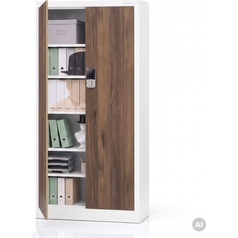 Armoire de bureau métallique avec serrure à code blanc, noyer, 900x1850x400 mm: DANIEL Eco Design